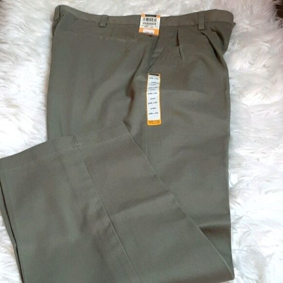 Haggar  Mens‎ Cotton  Trousers Green Pleated 34x32 NWT - Picture 1 of 7